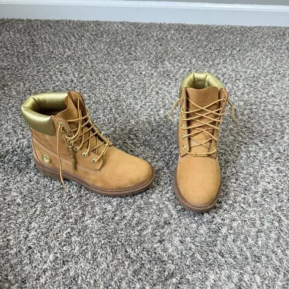 Timberland Heritage 6" Waterproof Boots 7.5 Wheat Nubuck Gold Lace Up Combat - Picture 10 of 10